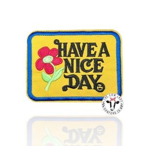 Yellow Iron On Patch Have A Nice Day Flower Child Hippie Festival 60’s NEW